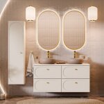 Petits - meubles - ensemble meuble double vasque 120cm et colonne sanae beige sable