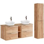 Petits - meubles - ensemble meuble double vasque 140cm 2 niches et colonne april bois Petits - meubles - ensemble meuble double vasque 140cm 2 niches et colonne april bois