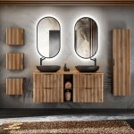 Petits - meubles - ensemble meuble double vasque 140cm 2 niches miroirs led colonne et 3 armoires murales ...