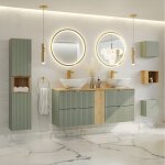 Petits - meubles - ensemble meuble double vasque 140cm 4 tiroirs miroirs led colonne et 3 armoires murales ...