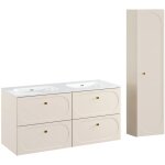 Petits - meubles - ensemble meuble double vasque encastr�e 120cm et colonne sanae beige sable