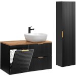 Petits - meubles - ensemble meuble simple vasque 100cm panier � linge et colonne adriel noir et bois