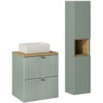 Petits - meubles - ensemble meuble simple vasque 50cm 2 tiroirs et colonne jade vert et bois