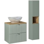 Petits - meubles - ensemble meuble simple vasque 60cm 2 tiroirs et colonne jade vert et bois Petits - meubles - ensemble meuble simple vasque 60cm 2 tiroirs et colonne jade vert et bois