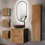 Petits - meubles - ensemble meuble simple vasque 60cm colonne et 3 armoires murales gaia bois et noir ...