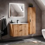 Petits - meubles - ensemble meuble simple vasque encastre 80cm miroir led et colonne adriel bois