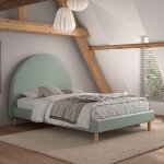 Petits - meubles - lit 140x200 cm avec sommier en tissu boucl vert clair - luna