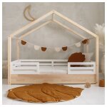 Petits - meubles - lit cabane 90x190 barrires et sommier inclus pieds 1 cm lucile bois et blanc