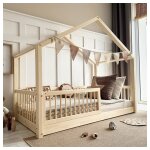 Petits - meubles - lit cabane 90x190 barri�re et sommier inclus pieds 1 cm rosalie bois