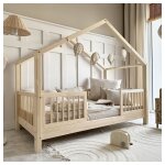 Petits - meubles - lit cabane 90x190 barri�res et sommier inclus pieds 10 cm rosalie bois