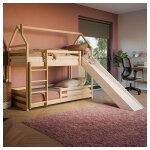 Petits - meubles - lit cabane superpos 90x190 au sol toboggan et sommier inclus aurlien bois et blanc ...