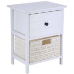 Tendance - petit meuble paulownia mdf 1 tiroir bouton noir et 1 panier papier - blanc Tendance - petit meuble paulownia mdf 1 tiroir bouton noir et 1 panier papier - blanc