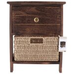 Petit meuble paulownia mdf 1 tiroir bouton or et 1 panier papier - marron naturel tendance