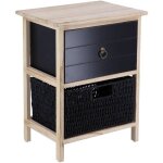 Petit meuble paulownia mdf 1 tiroir avec poignee bronze et 1 panier papier - noir tendance
