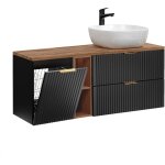 Petits - meubles - meuble simple vasque 140cm 2 niches panier � linge adriel noir et bois