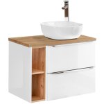 Petits - meubles - meuble simple vasque 80cm 2 niches april blanc et bois Petits - meubles - meuble simple vasque 80cm 2 niches april blanc et bois