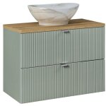 Meuble simple vasque 80cm 2 tiroirs jade vert et bois