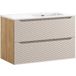 Meuble simple vasque encastre droite 90cm elora beige et bois