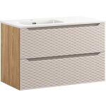 Meuble simple vasque encastre gauche 90cm elora beige et bois