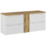Petits - meubles - meuble sous - vasque 140cm 4 tiroirs plan de toilette riva blanc et bois