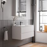 Meuble vasque suspendu salle de bain mdf blanc mat, lavabo céramique blanc brillant + trou robinet, trop ... Meuble vasque suspendu salle de bain mdf blanc mat, lavabo céramique blanc brillant + trou robinet, trop ...