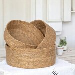 Petit panier de rangement rond en jonc de mer (lot de 3)