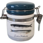 Petit pot hermtique  sel en faence avec cuillre en bois