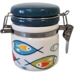 Petit pot hermétique à sel en faïence avec cuillère en bois Petit pot hermétique à sel en faïence avec cuillère en bois