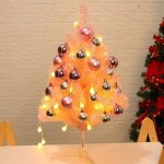 Petit sapin de no�l rose, mini sapin de no�l artificiel de table de 60 cm guirlandes lumineuses led , ...