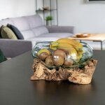 Petit vase verre souffl et racine teck, artisanal arizona