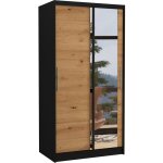Les tendances - petite armoire de chambre noir 2 portes coulissantes bois artisan et miroir bazo 100cm ...