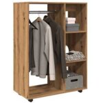Petite armoire dressing sur roulette 1 penderie 3 �tag�res 80cm - collection event - marron clair