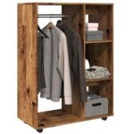Petite armoire dressing sur roulette 1 penderie 3 �tag�res 80cm - collection event - marron noisette