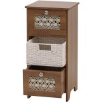 Petite commode avec 3 tiroirs dont 1 panier en rotin amovible style naturel 63 x 30 x 30 cm mdf m�lamin� ...