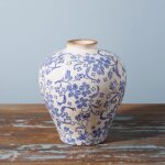 Chehoma - petite jarre bleue bucolique gr�s bleu fonc� 23x20cm