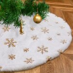 Petite jupe de sapin de nol 140 cm jupe de sapin de nol en fausse fourrure blanche, mini flocons de ...