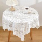 Petite nappe carre brode en coton blanc en dentelle de style shabby chic pour mariage, fte prnatale, ...