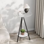 Sinbinta - petite table d'appoint salon, bout de canap ronde en verre tremp table de chevet cadre en ...