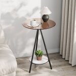 Sinbinta - petite table d'appoint salon, bout de canapé ronde en verre trempé table de chevet cadre en ... Sinbinta - petite table d'appoint salon, bout de canapé ronde en verre trempé table de chevet cadre en ...