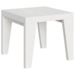Petite table carre 90 - 90cm extensible 10 personnes 90  246cm blanc naxo - support 4 pieds