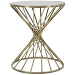 Petite table ronde dor�e en m�tal, mdf et verre 42x50 cm style glamour