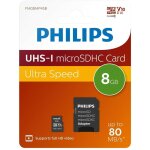 Microsdhc / xc + adaptateur au dtail 8gb - philips