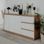 Buffet phoenix d�cor chene artisan / blanc hgl - 3 portes - 3 tiroirs - 178 x 88 x 40 cm