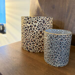 Photophore l�opard verre marron 10x10cm