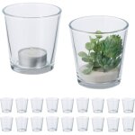 Photophores en verre, lot de 20, hxd : 7, 5 x 7, 5 cm, d�coration de table, porte - bougies, transparents ...