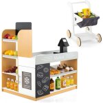 Costway - picerie enfants en bois avec chariot & caisse enregistreuse raliste, stand de supermarch ...