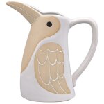 Pichet, carafe ou vase oiseau en grs blanc et beige