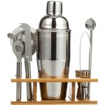 Pichet  cocktail 9 pices : pichet professionnel avec support en bambou, pichet boston de 750 ml avec ...