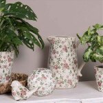 La grande prairie - pichet fleurs rose beige cramique16x11x18cm