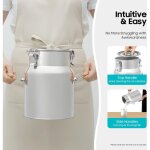 Pichet lait inox 5l cylindrique argent autoportant seau inox avec poign�e pour contenir riz, feuilles ...